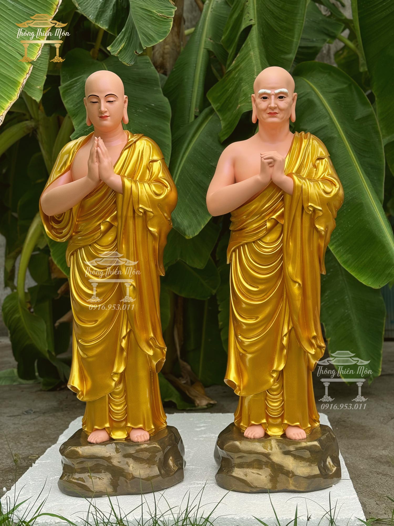 Tượng Tôn Gỉa A Nan - Ca Diếp, Kích thước 120cm, Màu nhũ vàng