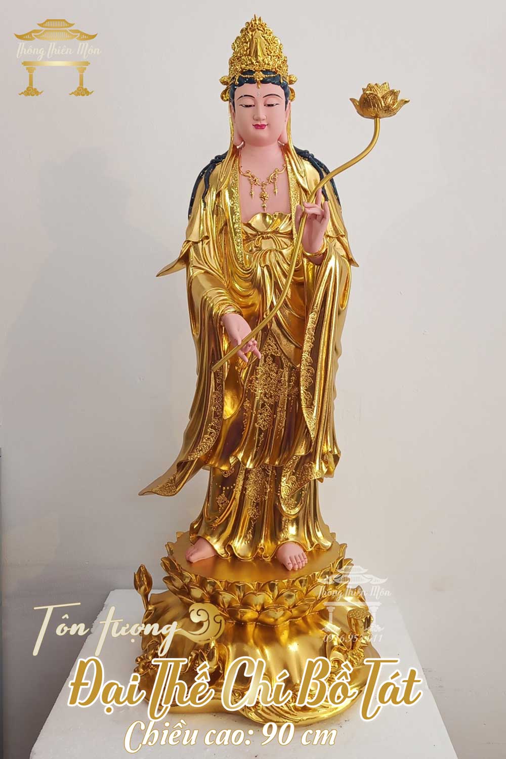 Tượng Đại thế chí bồ tát mạ vàng cao 90cm