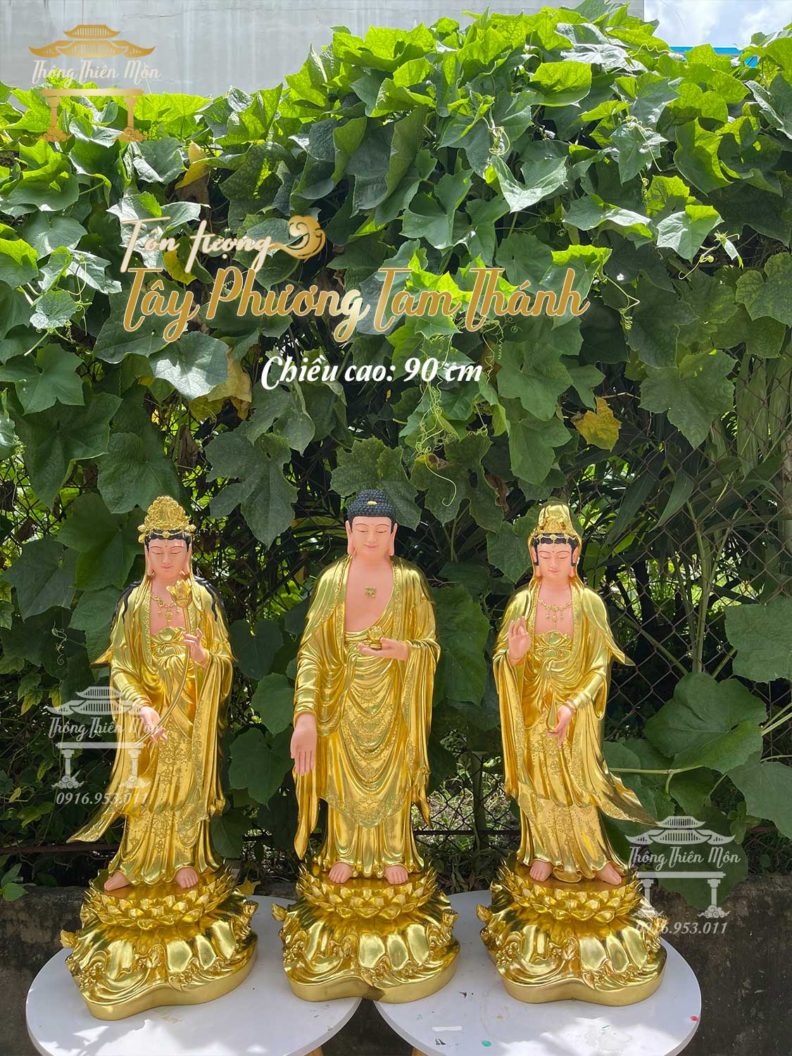 Tôn tượng Tây Phương Tam Thánh, kích thước 90cm, mạ vàng