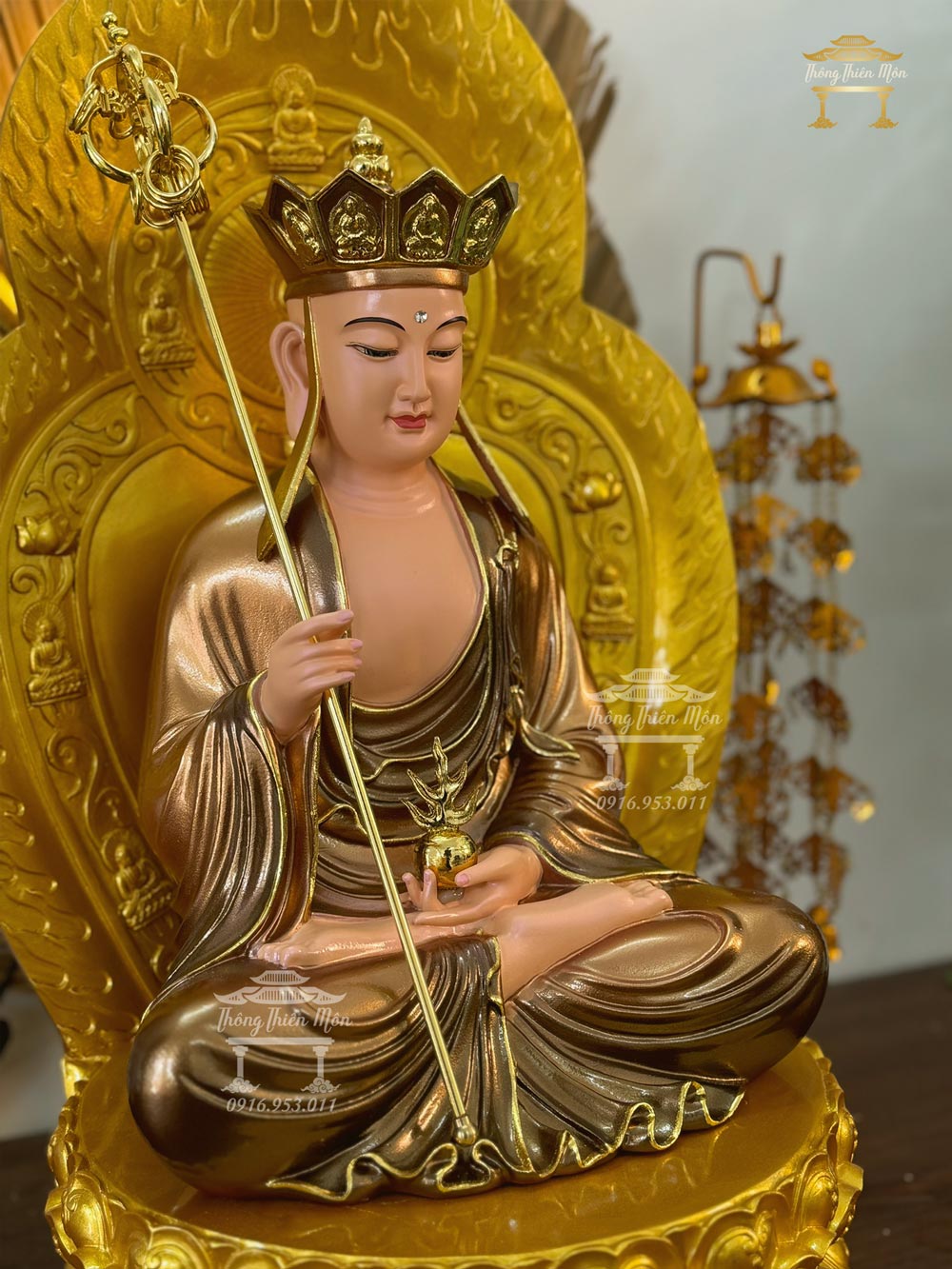 Tượng Địa Tạng Bồ Tát, chất liệu Composite Bột Đá, kích thước 60cm