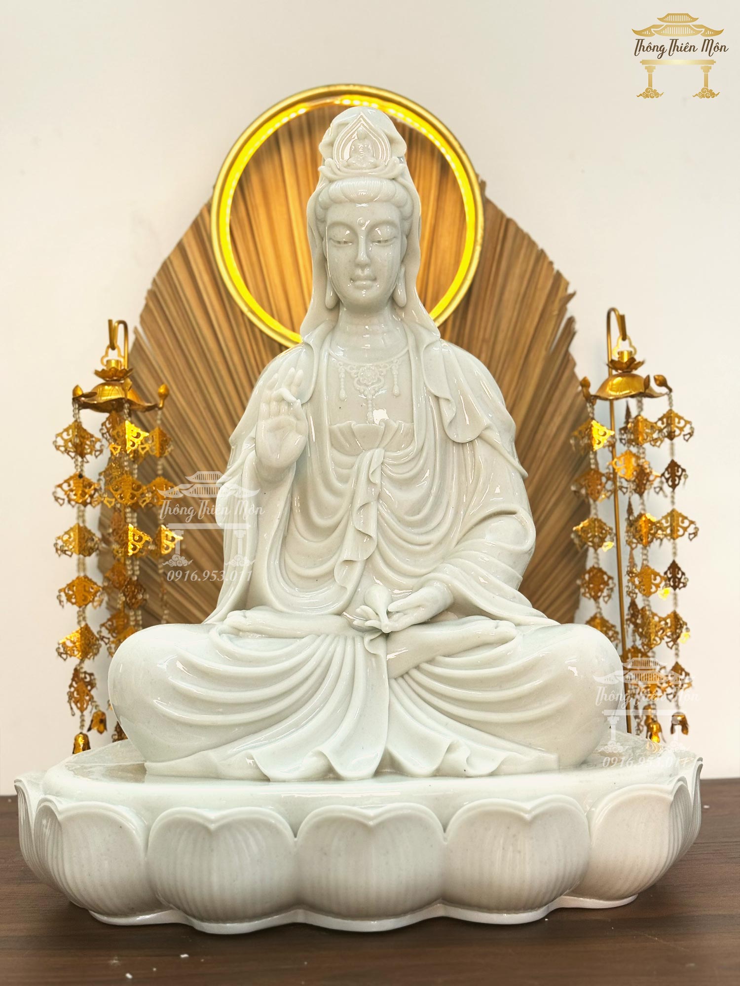 Tượng Quan Âm, Chất liệu Bạch Ngọc, Kích thước 60cm