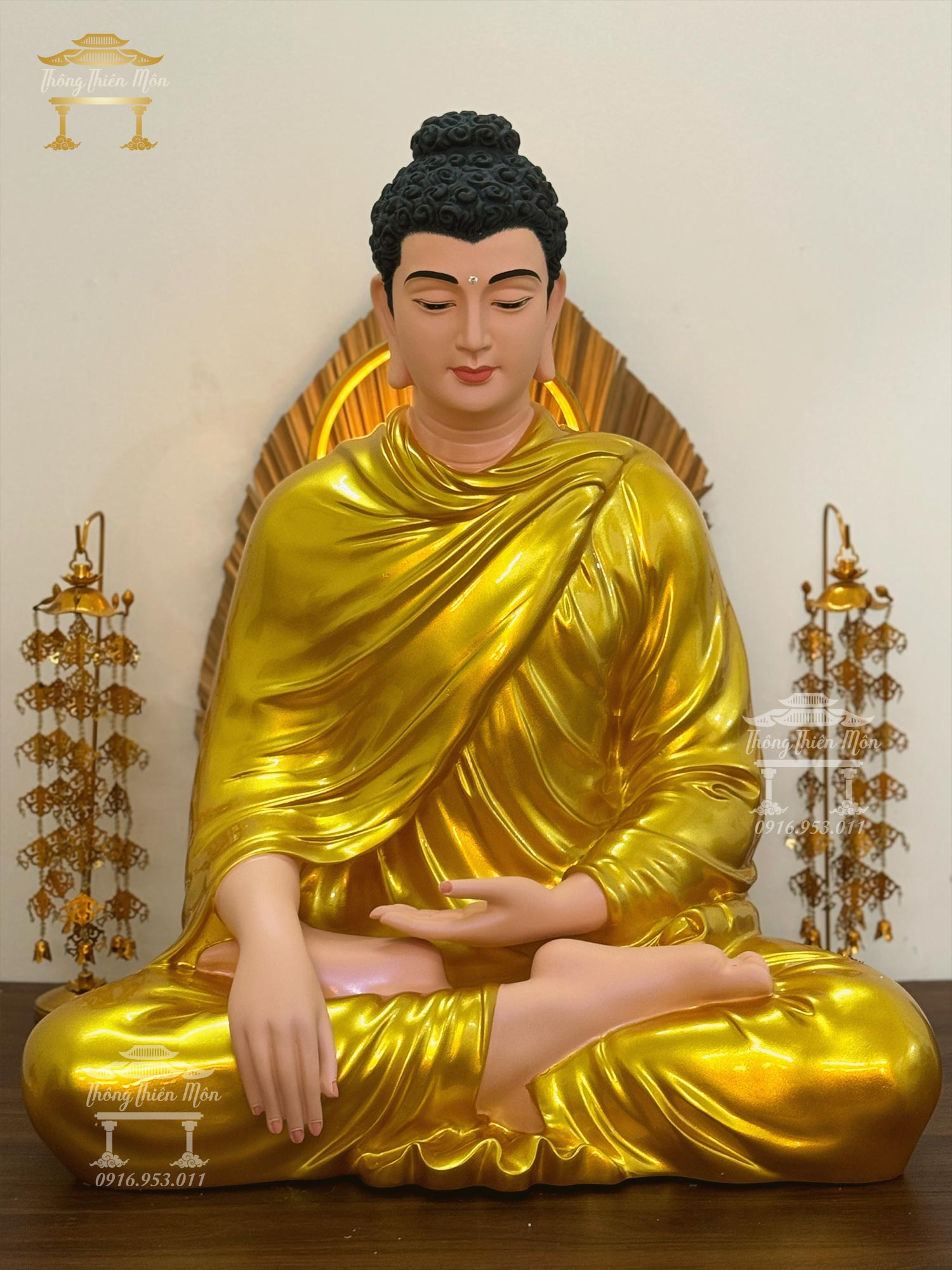 Tượng Bổn Sư Thích Ca, Kích thước 75cm, Màu vàng nhũ