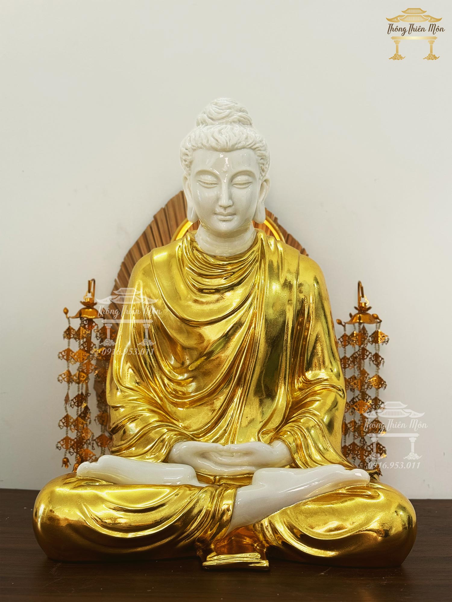 Kim Thân Tượng Bổn Sư Thiền Định, chất liệu Bạch Ngọc, kích thước 75cm