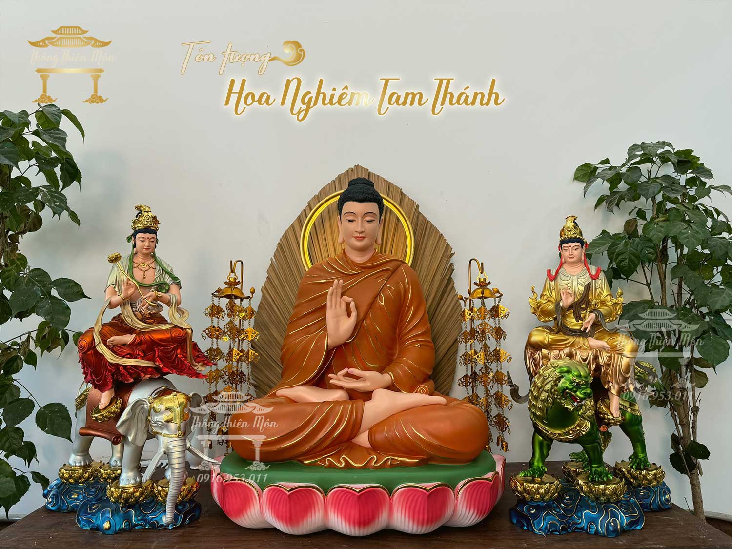 Tôn tượng Hoa Nghiêm Tam Thánh, Kích thước 60cm