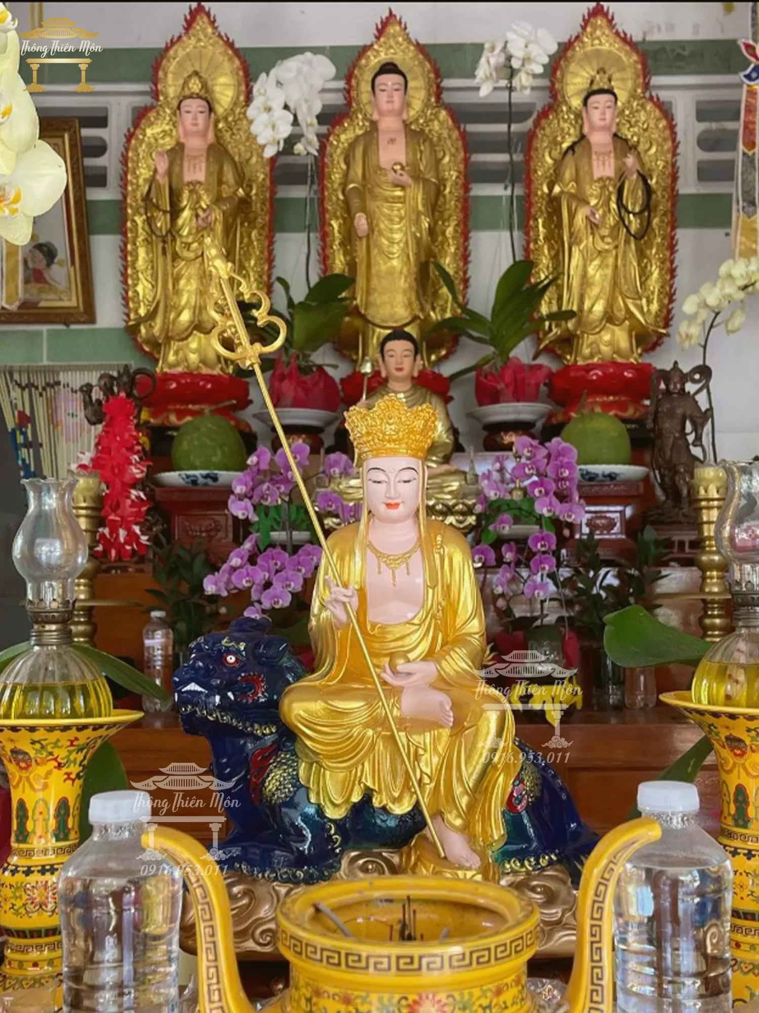 Tượng Địa Tạng Bồ Tát - 40cm - đế thính - màu vàng