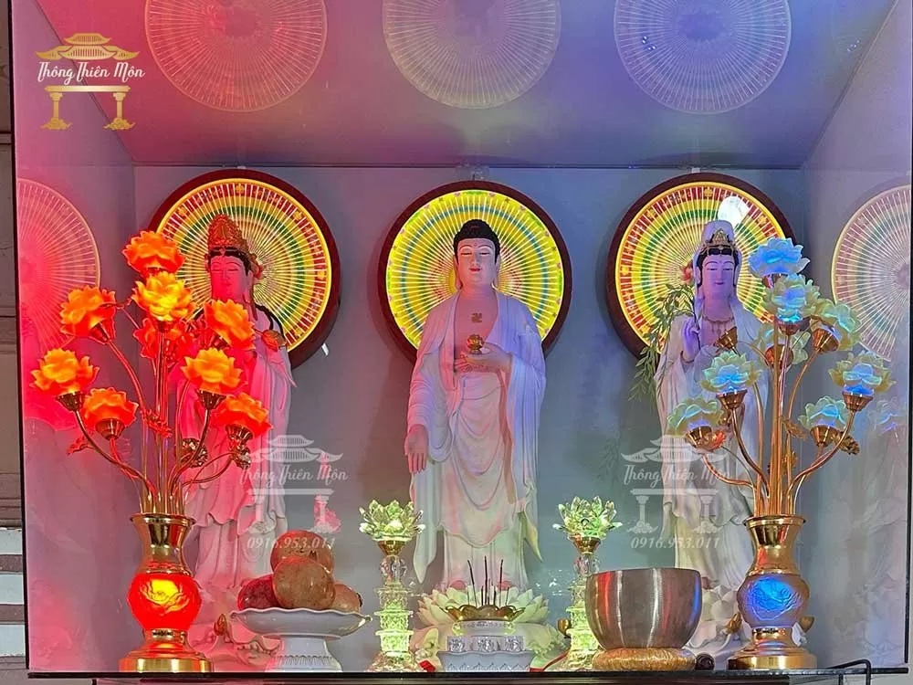 Tôn tượng Tây Phương Tam Thánh - Cao 90cm - Màu trắng ngọc trai