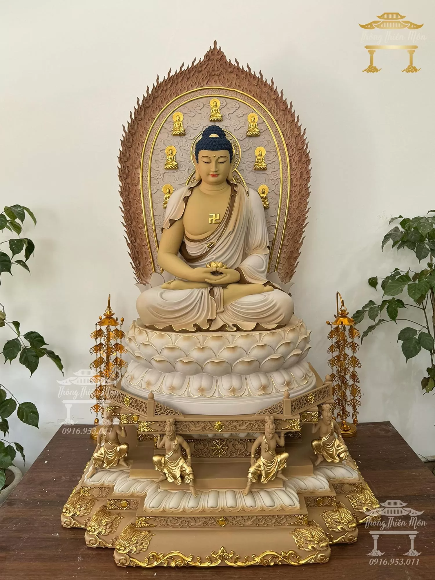 Tôn tượng ĐỨC PHẬT - Kích thước 115cm - Sơn khoáng, viền vàng theo yêu cầu