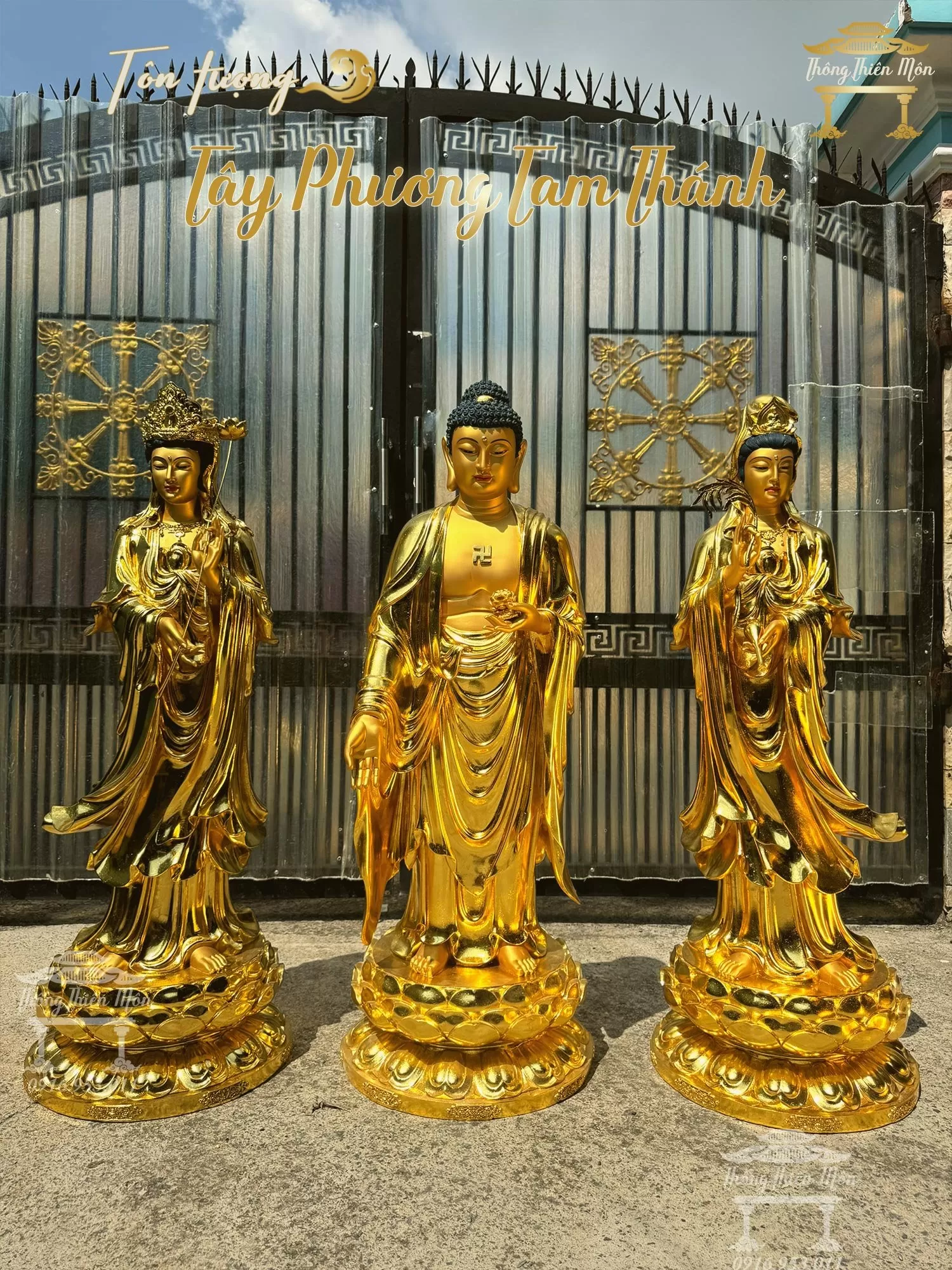 Tượng Tây Phương Tam Thánh, Kích thước 120cm, Mạ Vàng