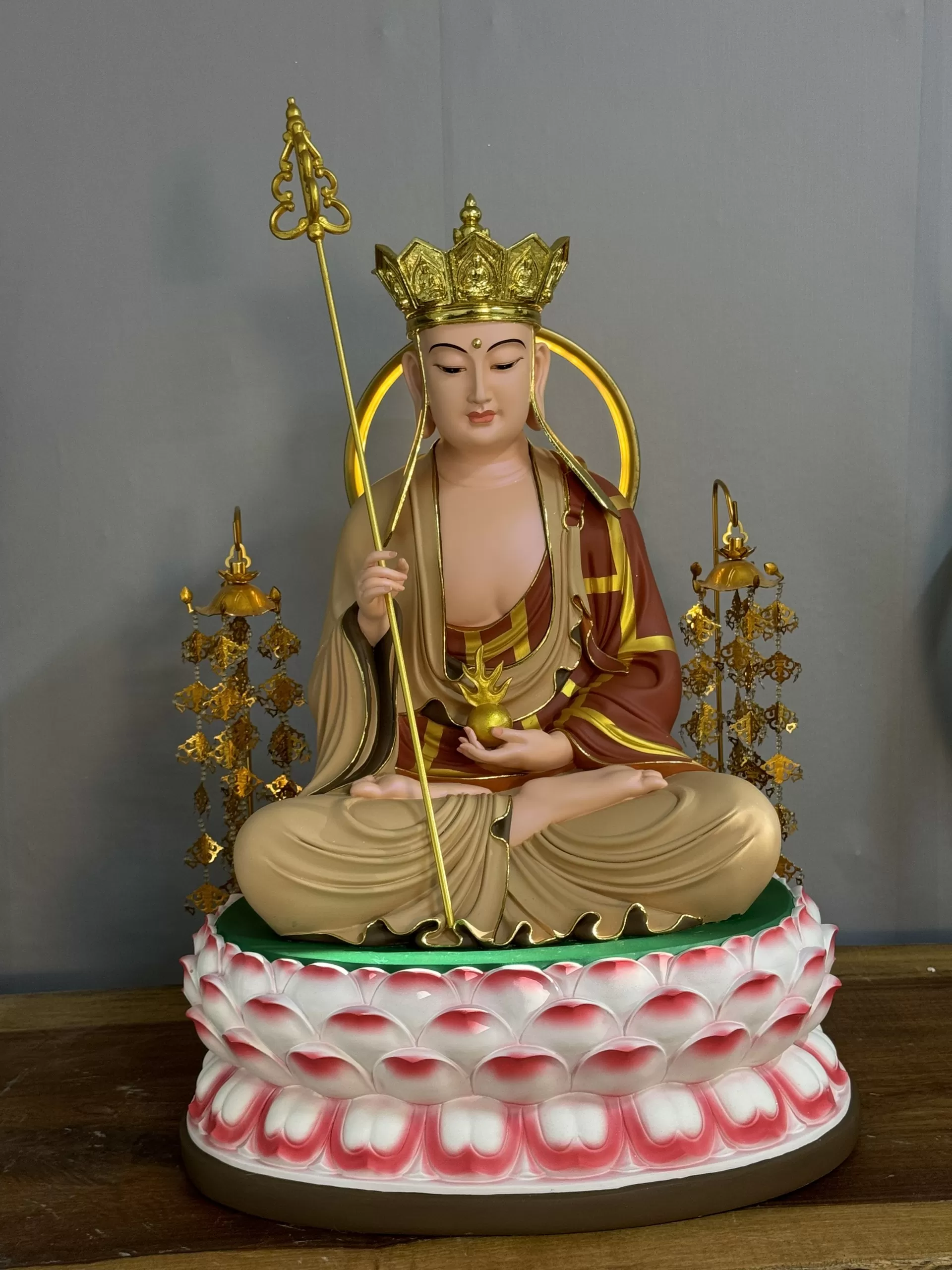 Tượng Địa Tạng Bồ Tát, Kích thước 70cm, Phối màu nâu