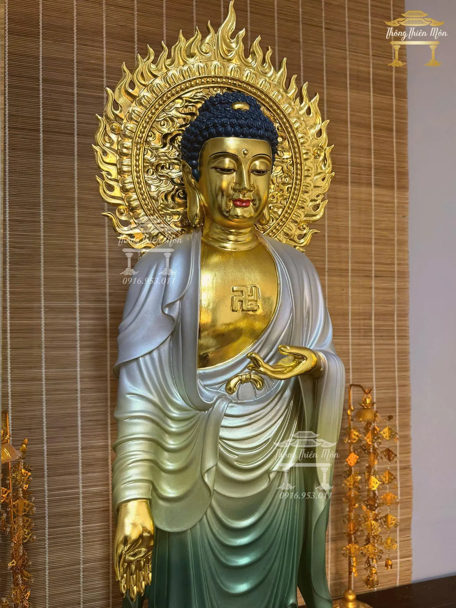 Tôn tượng A Di Đà, Kích thước 100cm, Sơn khoáng, Da mạ vàng