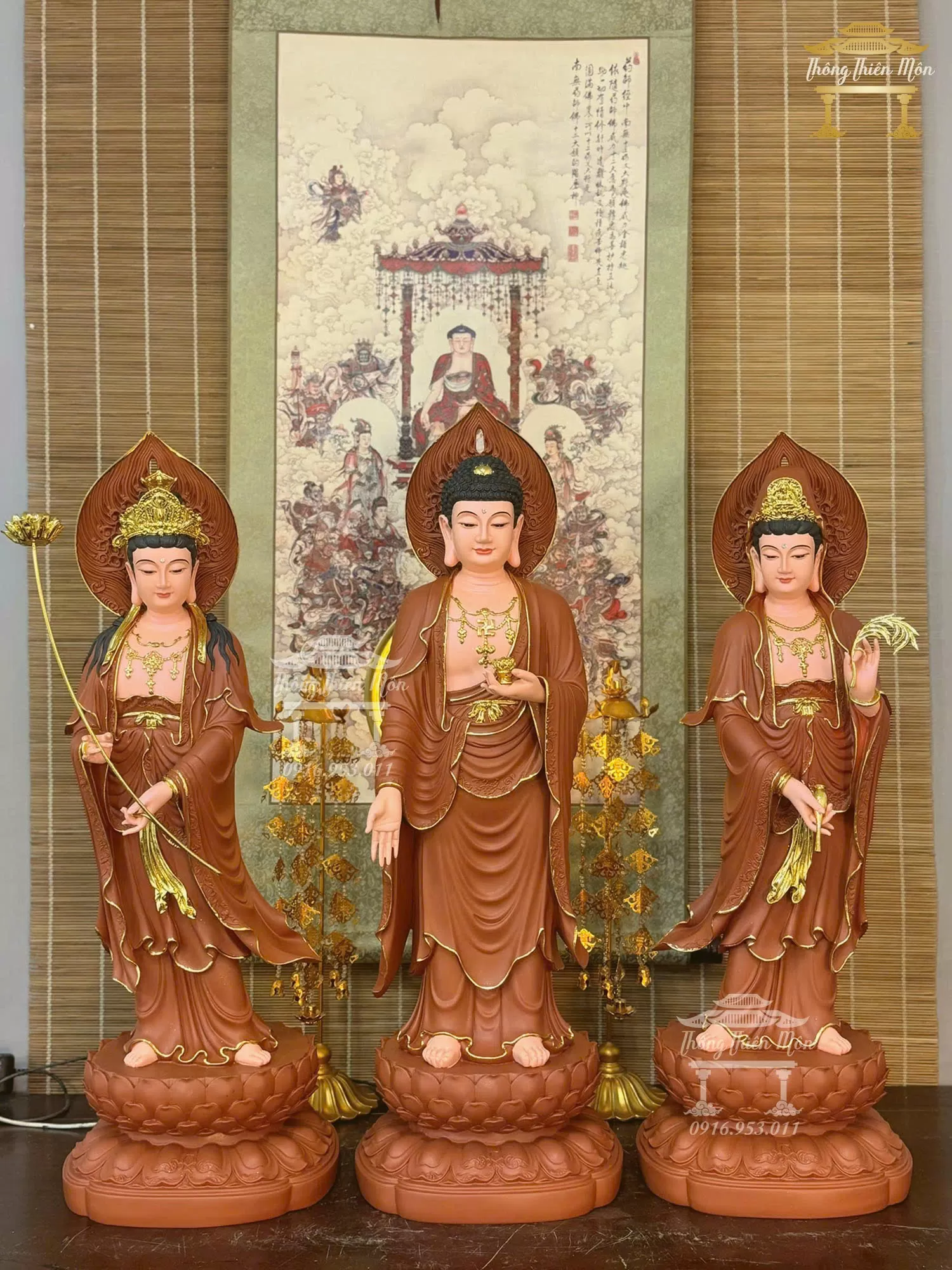 Tôn tượng Tây Phương Tam Thánh, Màu gốm, Kích thước 70cm