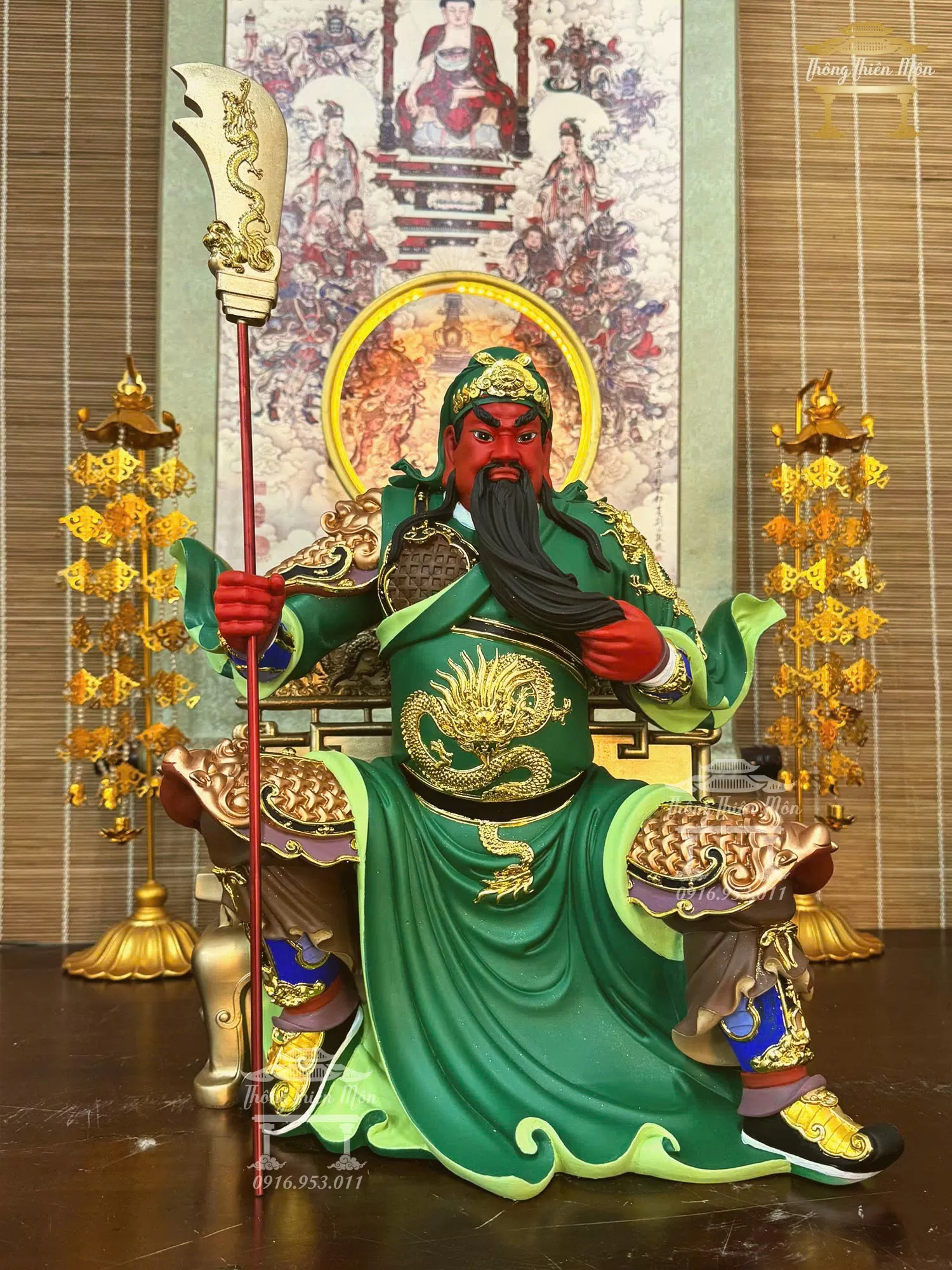 Tôn tượng Quan Công, Kích thước 40cm, Màu xanh