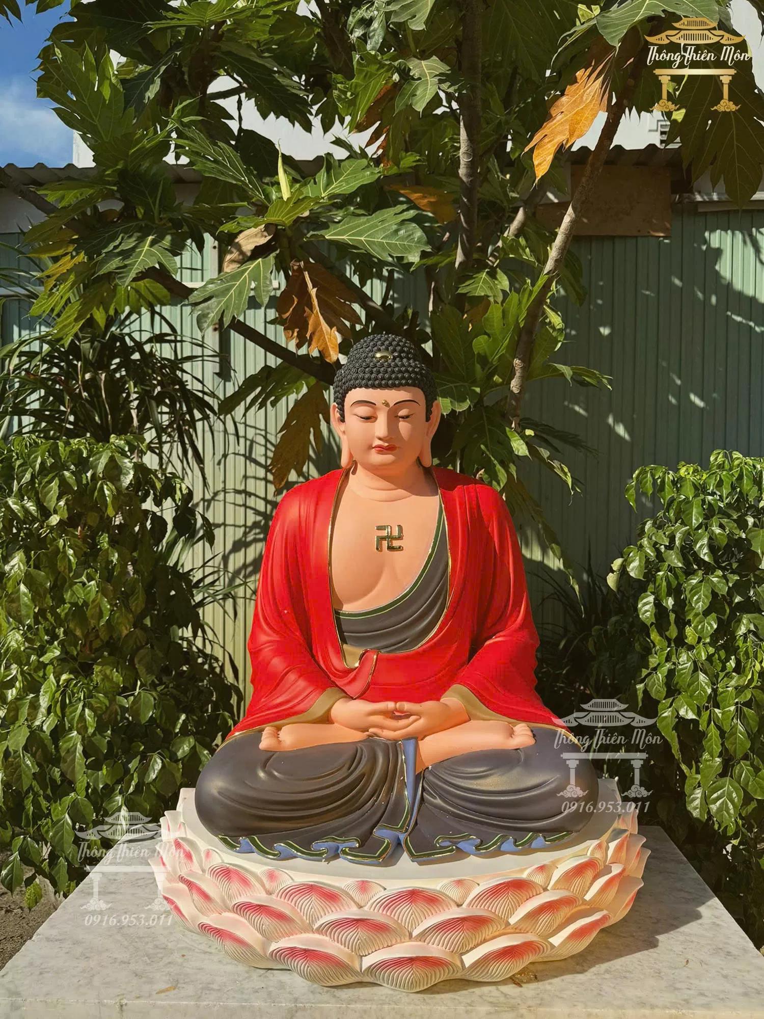 Tôn tượng A Di Đà, Kích thước 90cm, Màu đỏ