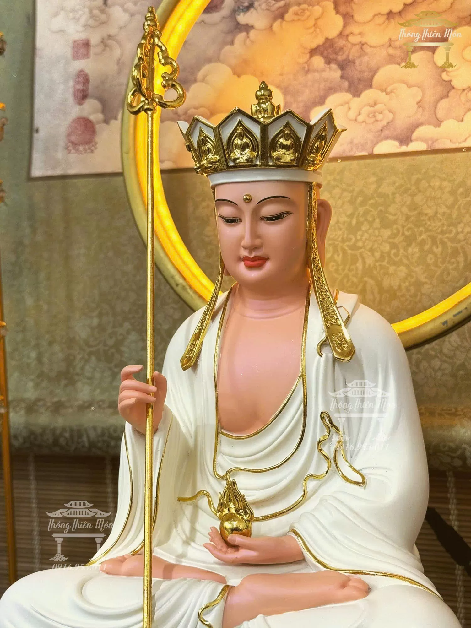 Tôn tượng Địa Tạng Bồ Tát, Kích thước 30cm, Viền vàng