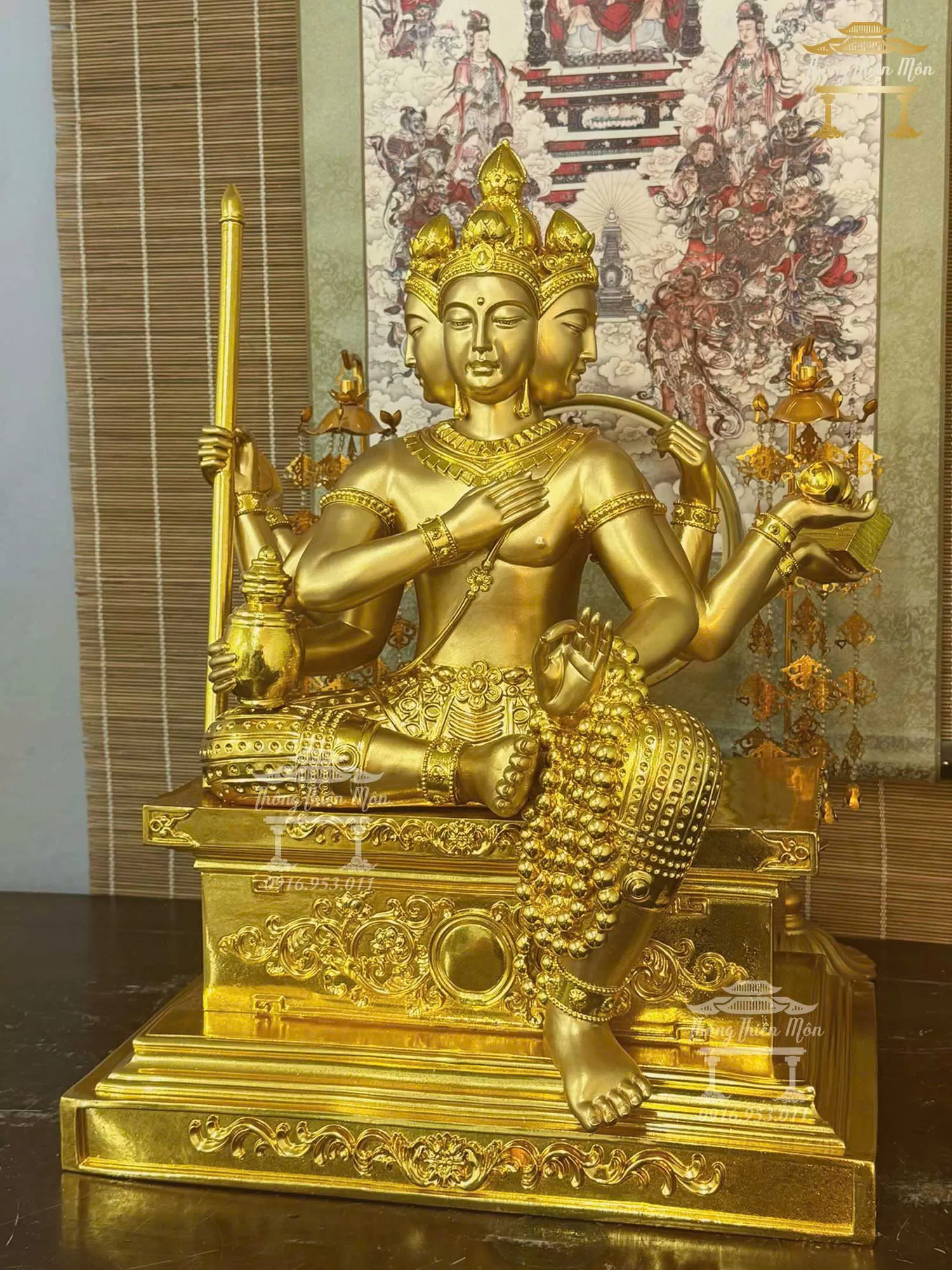 Tôn tượng Tứ Diện Thiên - Kích thước 60cm - Mạ vàng, da đồng