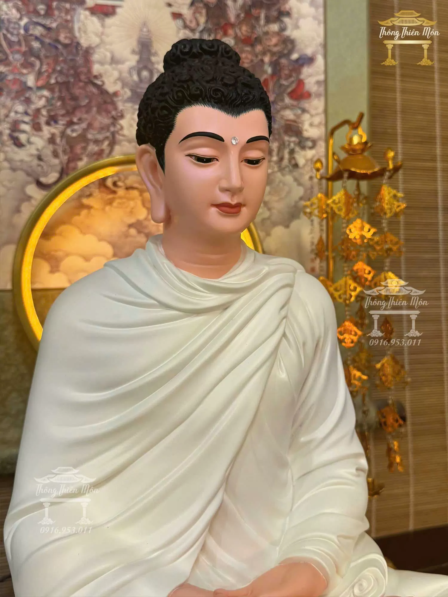 Tôn tượng Bổn Sư Thiền Định, Kích thước 45cm, Màu trắng