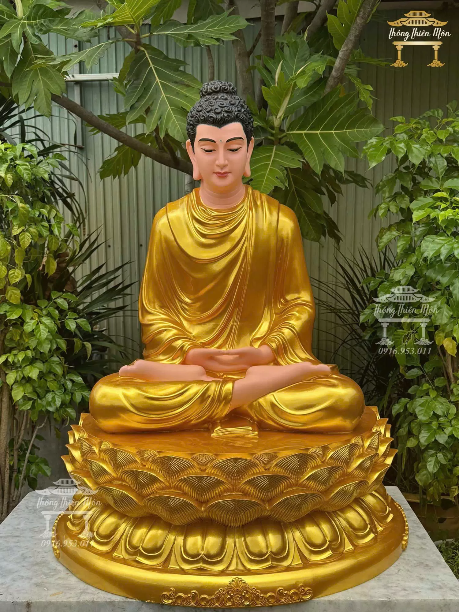 Tôn tượng Bổn Sư Thiền Định, Kích thước 100cm, Màu nhũ vàng