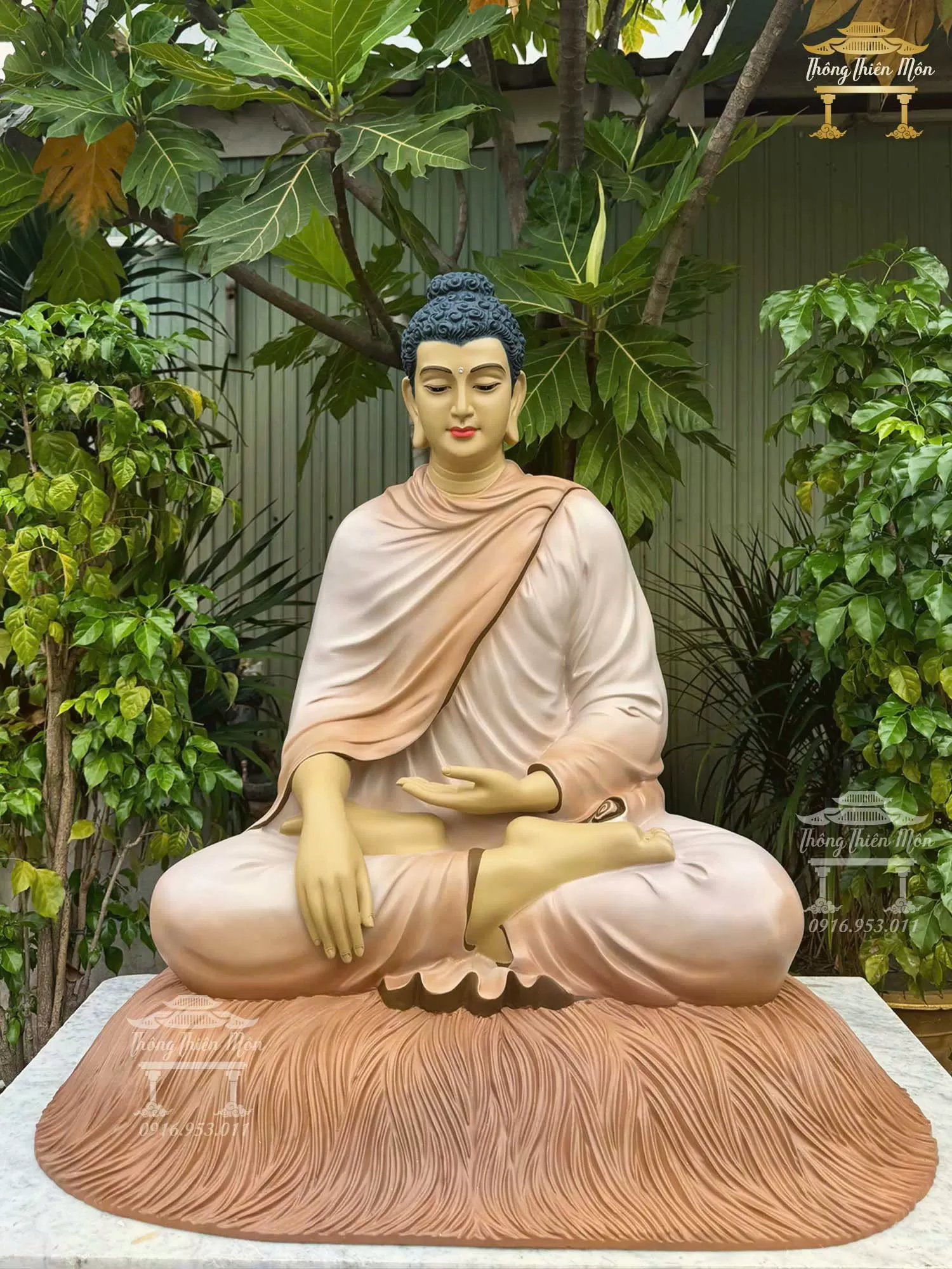 Tôn tượng Bổn Sư Ấn Địa Xúc, Kích thước 85cm, Sơn khoáng nâu