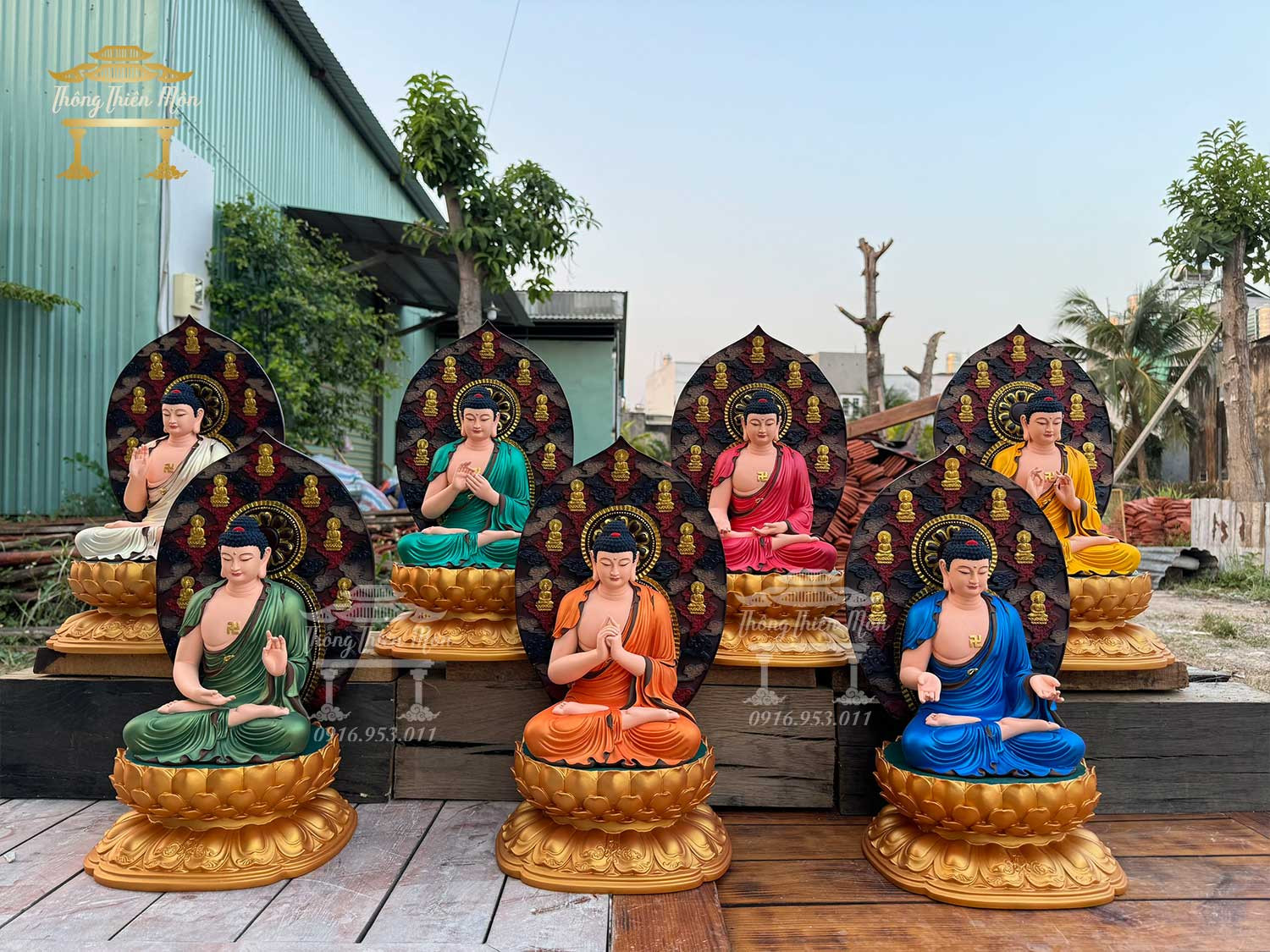 Tôn tượng Tam Thế Phật Dược Sư, kích thước tổng thể 45cm