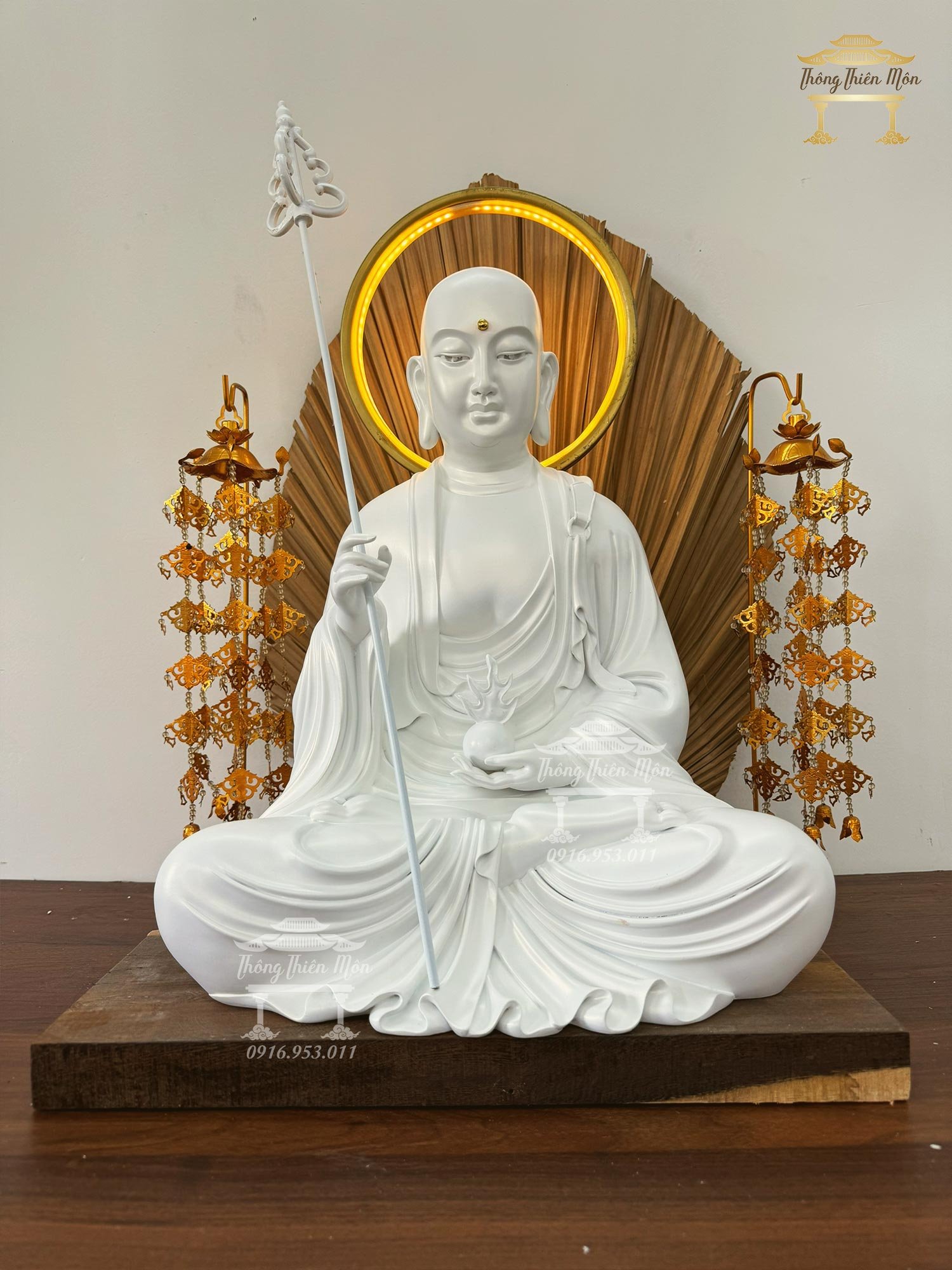 Tượng Địa Tạng Bồ Tát, Kích thước 50cm, Màu trắng ngọc trai