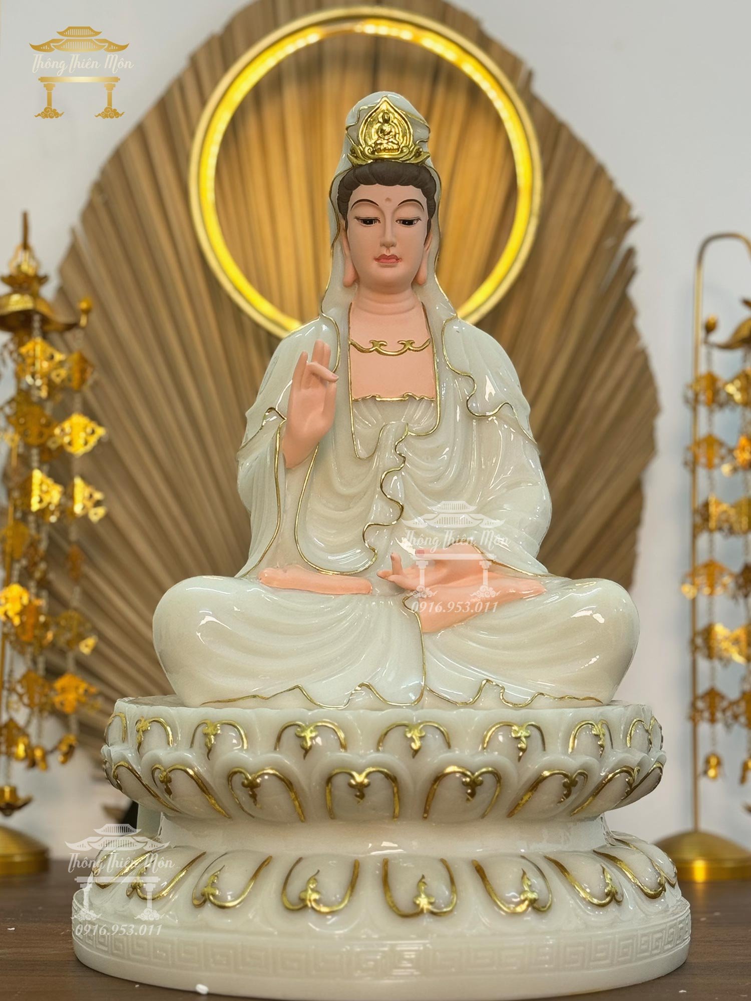 Tượng Quan Âm, kích thước 50cm, Chất liệu Bạch Ngọc