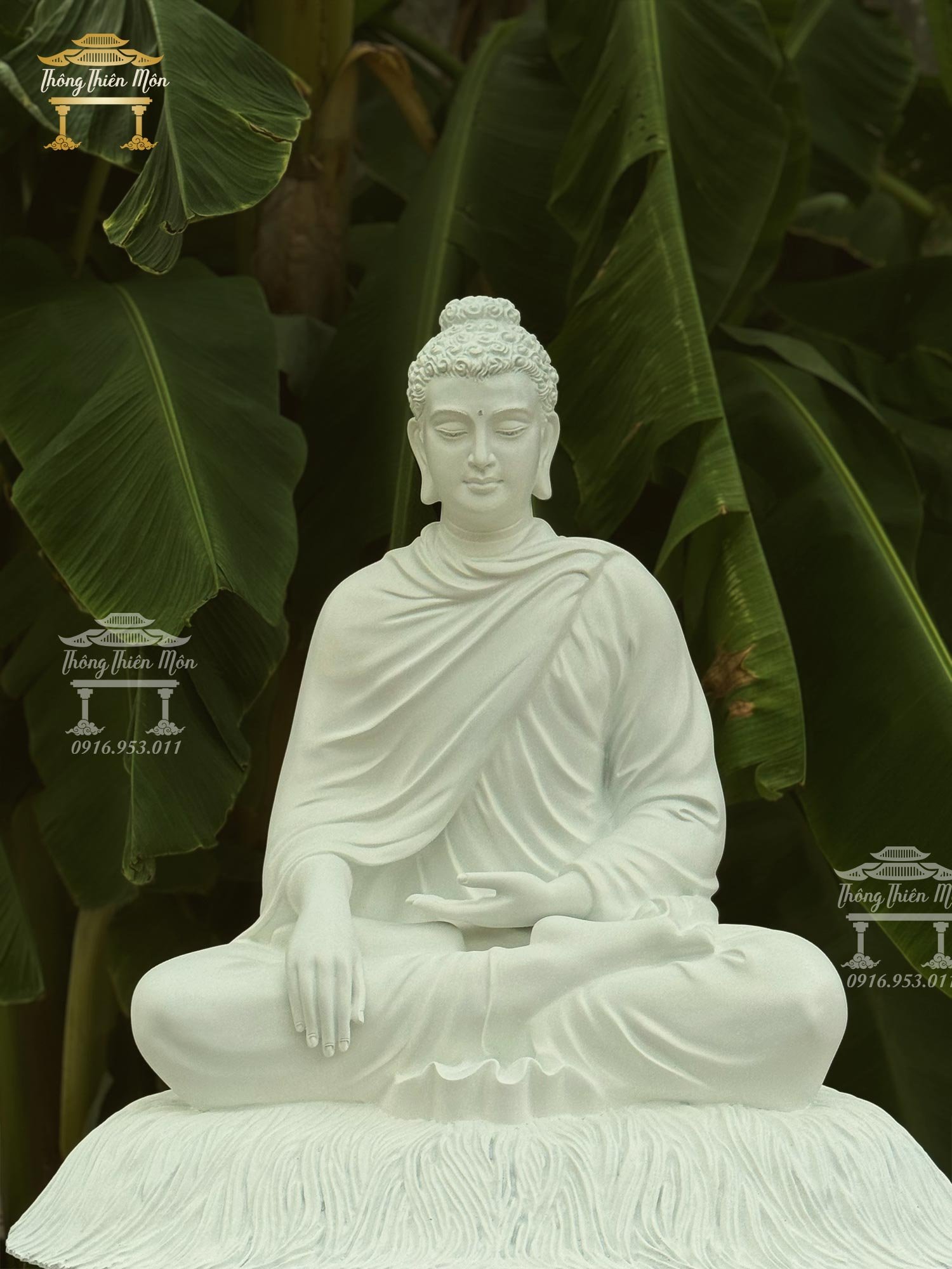 Tượng Bổn Sư Thích Ca Ấn Địa Xúc, Cao 85cm, Màu trắng