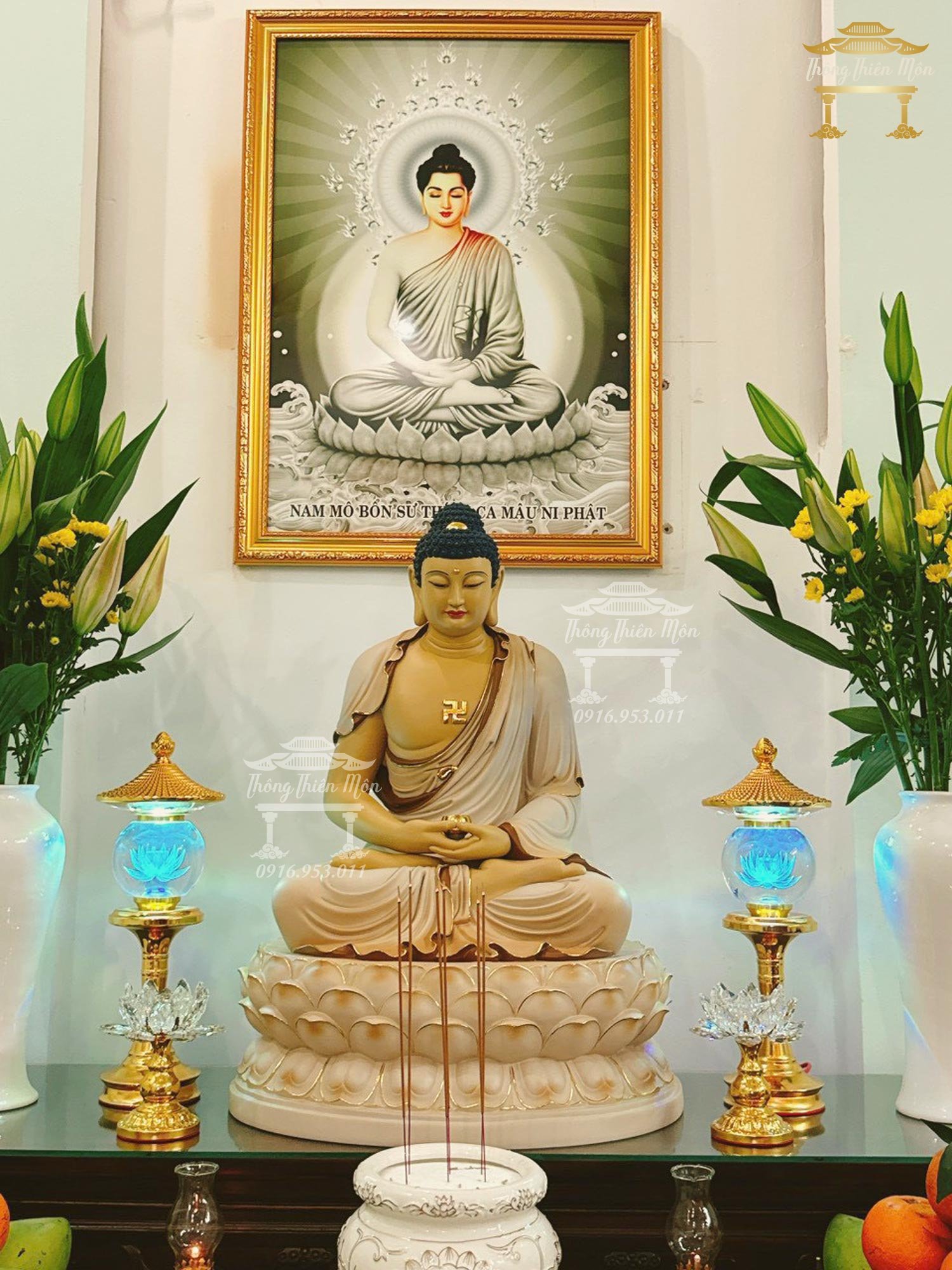 Tượng Bổn Sư Thích Ca, Sơn khoáng, Kích thước 70cm