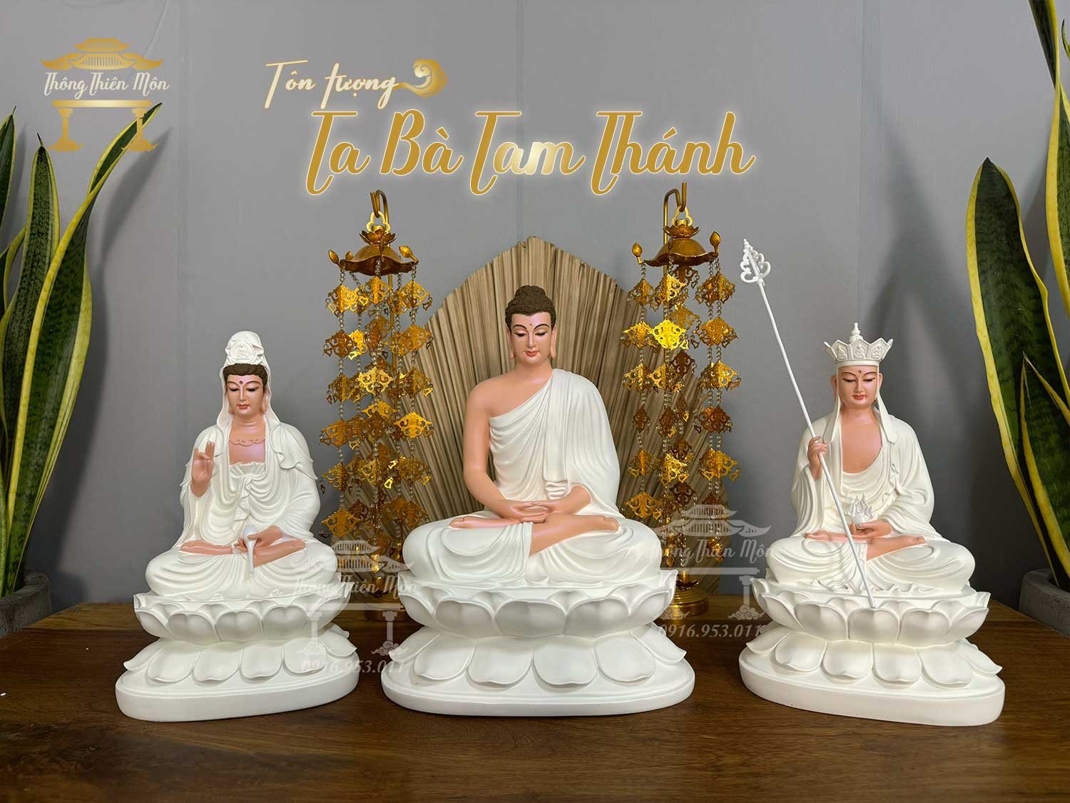 Tượng Ta Bà Tam Thánh, Kích thước 30cm, có vẽ diện