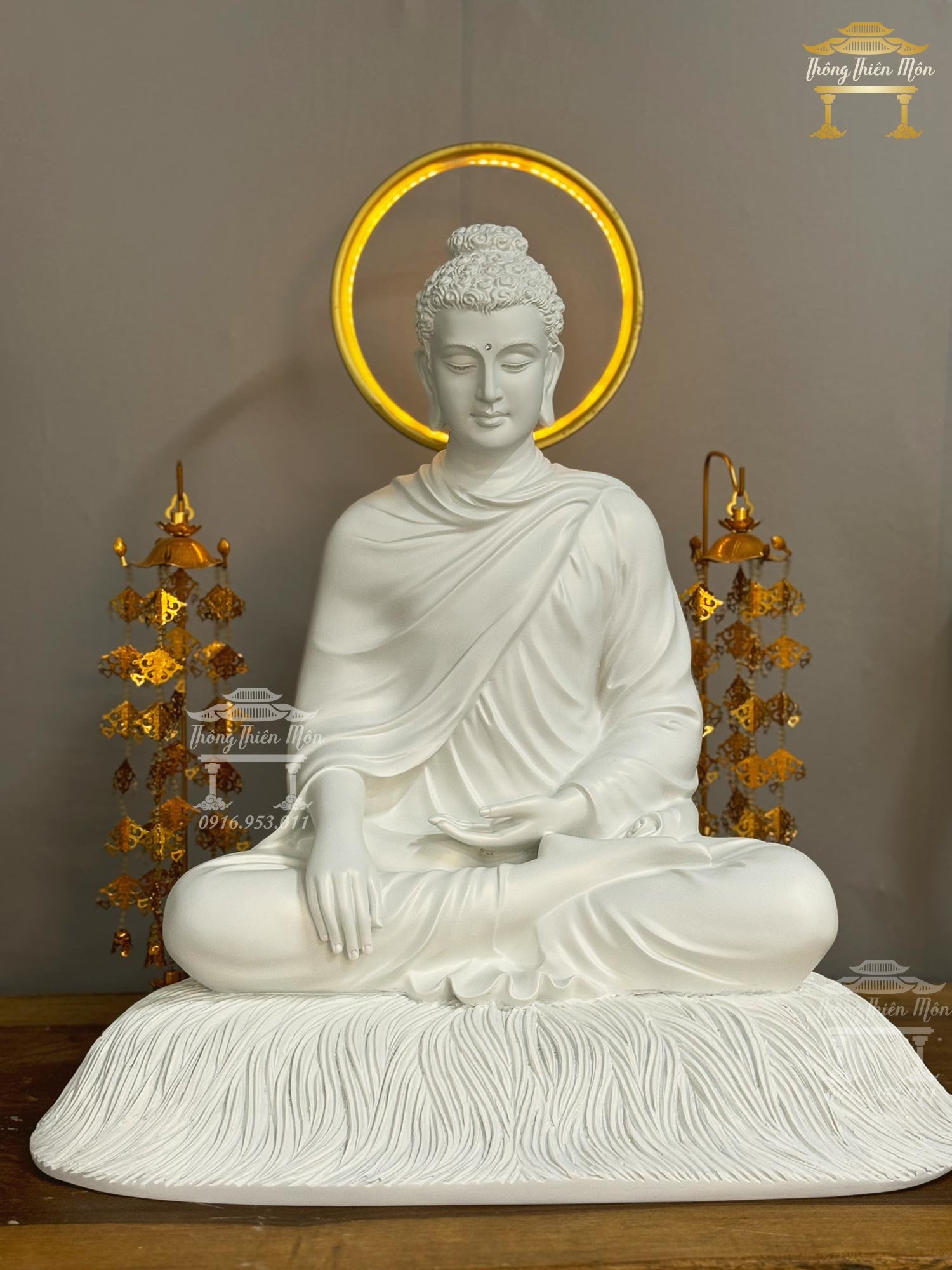 Tượng Bổn Sư Thích Ca Ấn Địa Xúc, Kích thước 60cm, Màu trắng