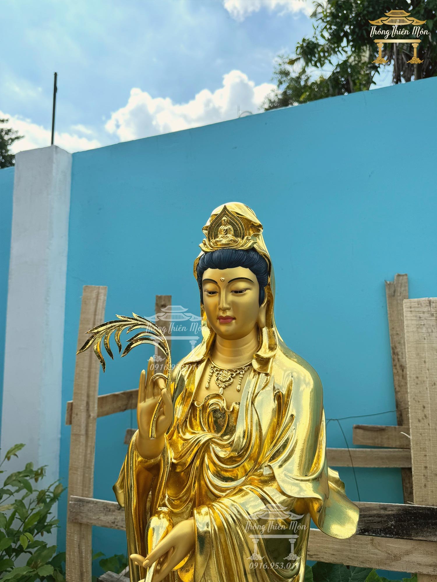 Tượng Quan Âm Bồ Tát, Kích thước 120cm, Mạ vàng, Da giả đồng