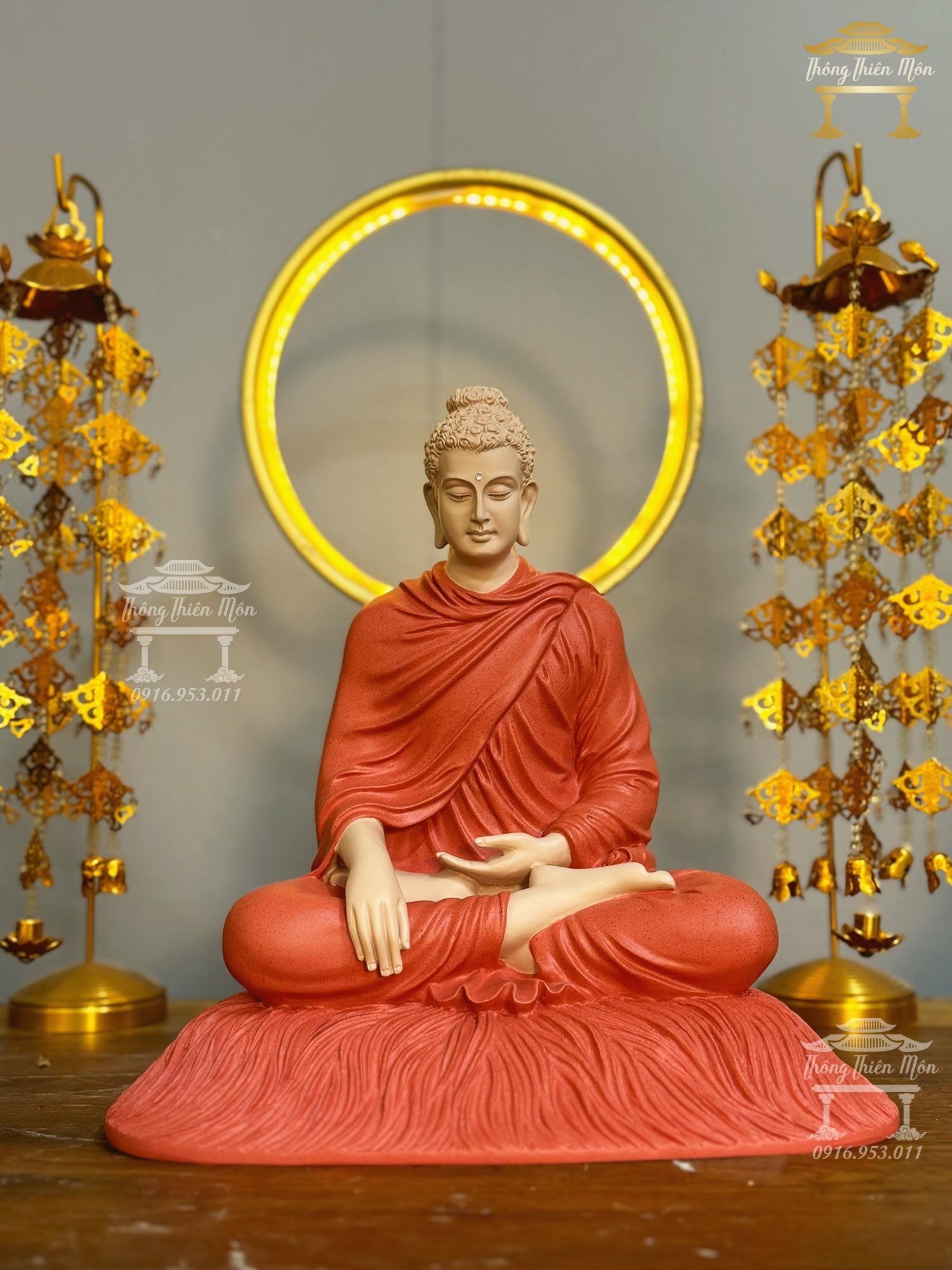 Tượng Bổn Sư Ấn Địa Xúc, Sơn hiệu ứng giả gốm, Kích thước 30cm