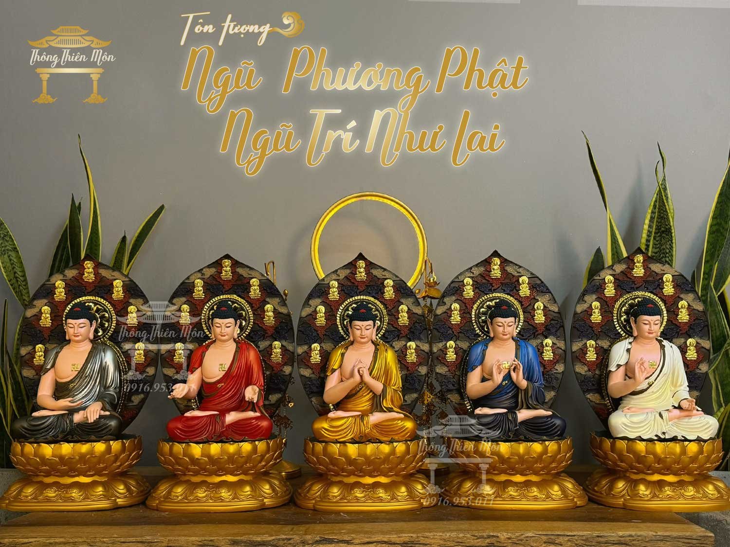 Tôn tượng Ngũ Phương Phật, kích thước 45cm