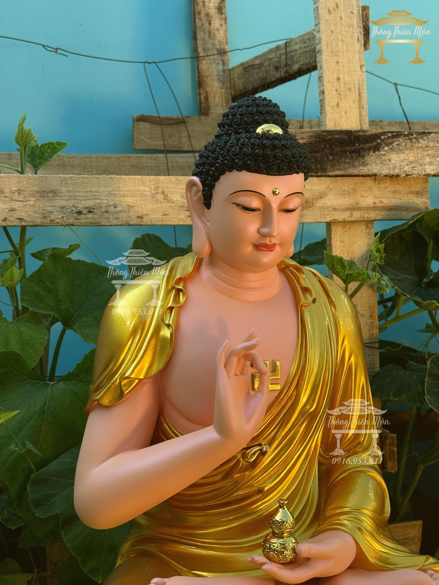 Tượng Dược Sư, Kích thước 70cm, Màu vàng nhũ