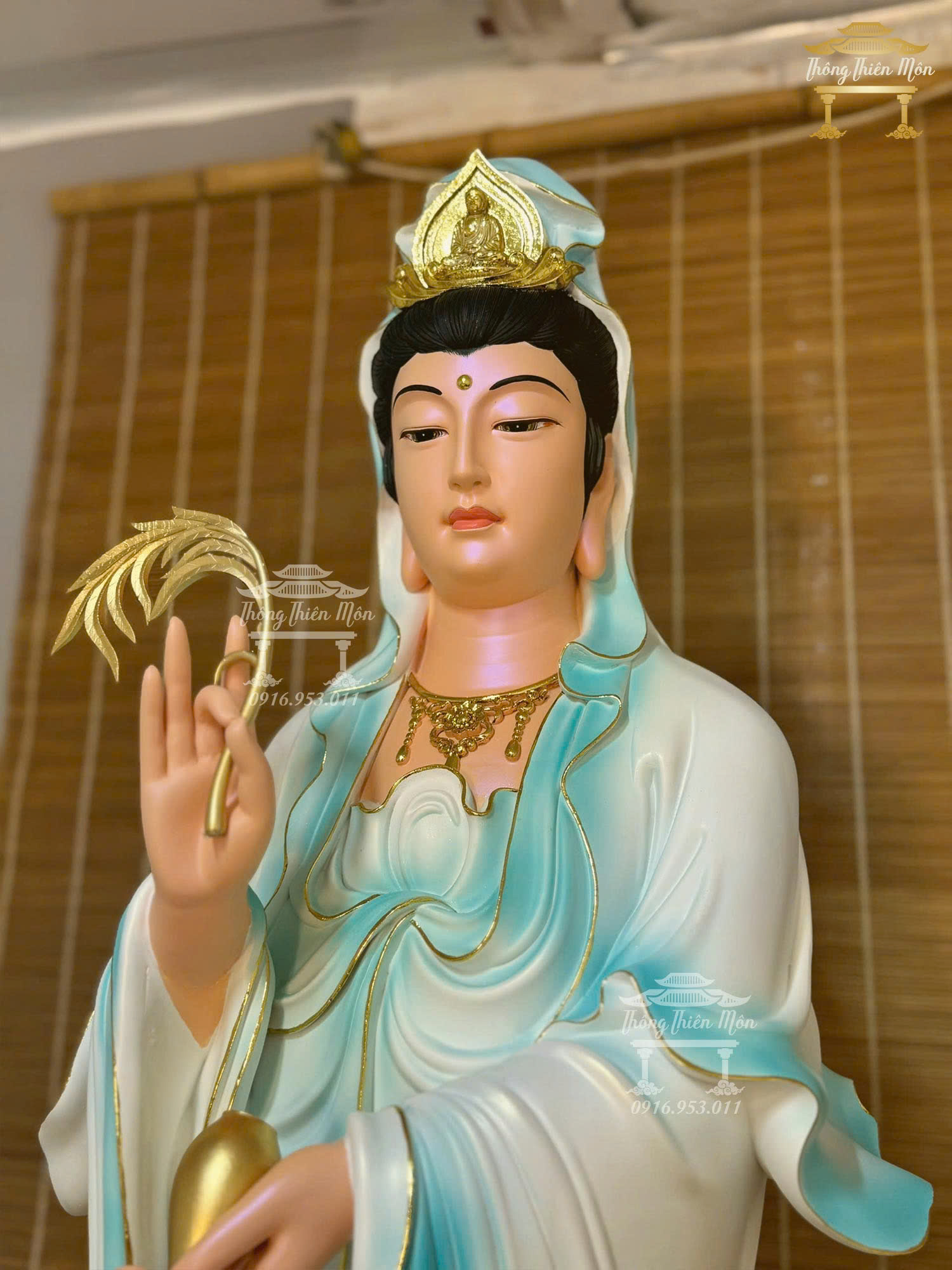 Tượng Quan Âm Bồ Tát, Kích thước 120cm, Màu loang xanh