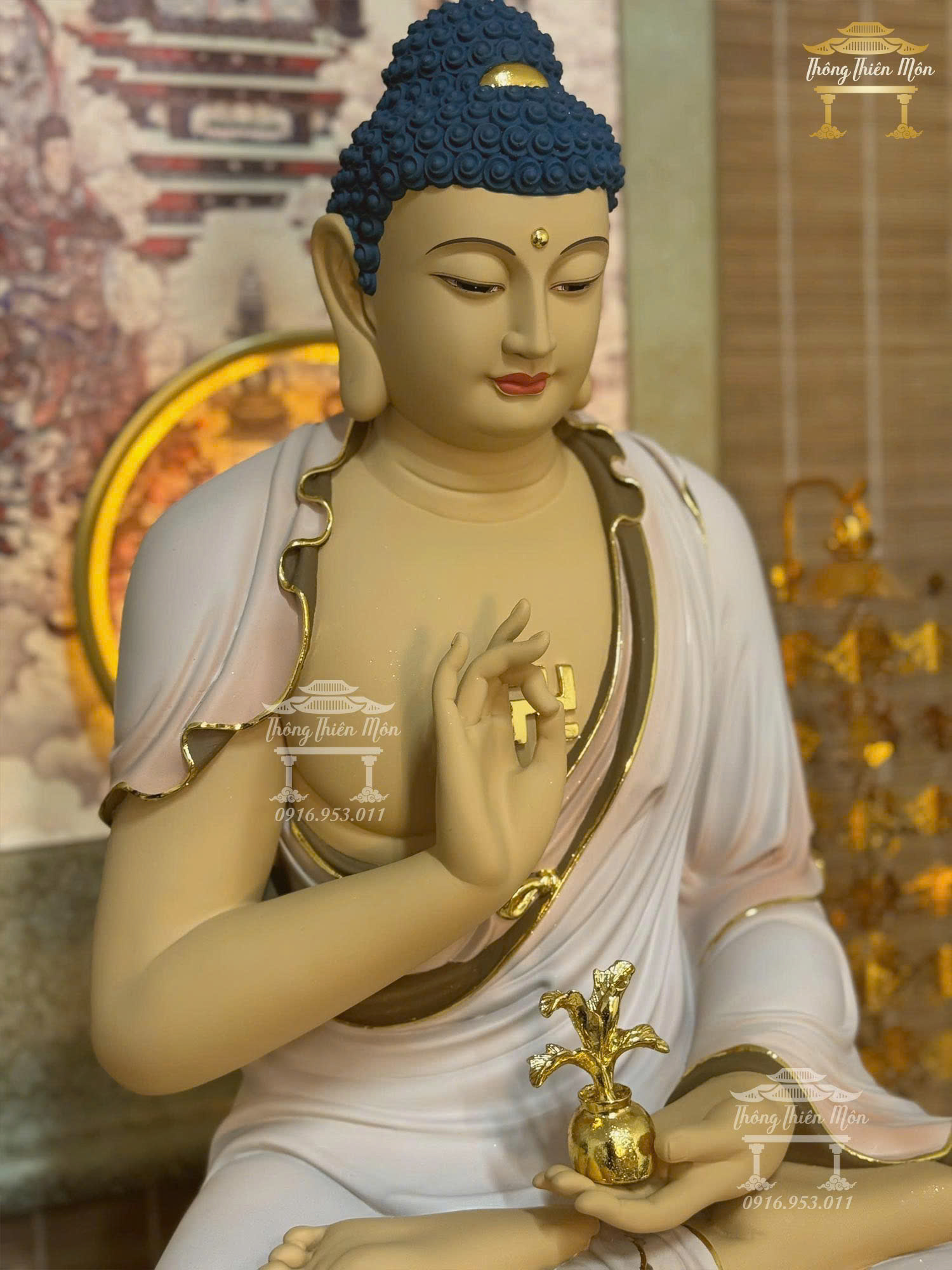 Tôn tượng Dược Sư sơn khoáng viền vàng, Kích thước 70cm