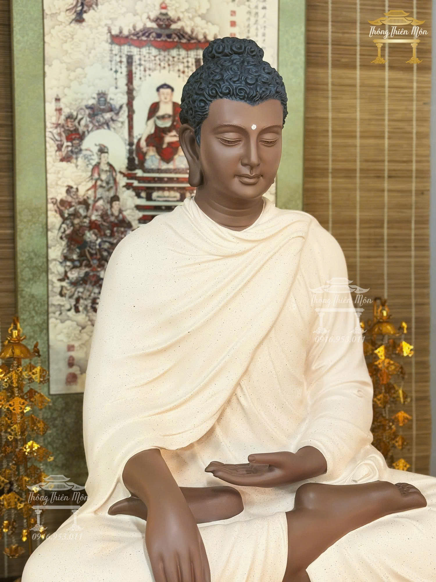 Tôn tượng Bổn Sư Ấn Địa Xúc, Màu gốm tử sa, Kích thước 85cm