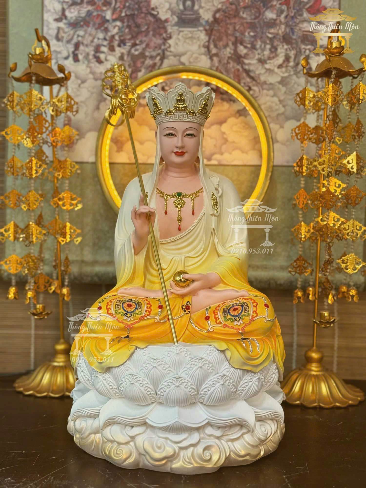 Tượng Địa Tạng Bồ Tát, Kích thước 40cm, Phối vàng