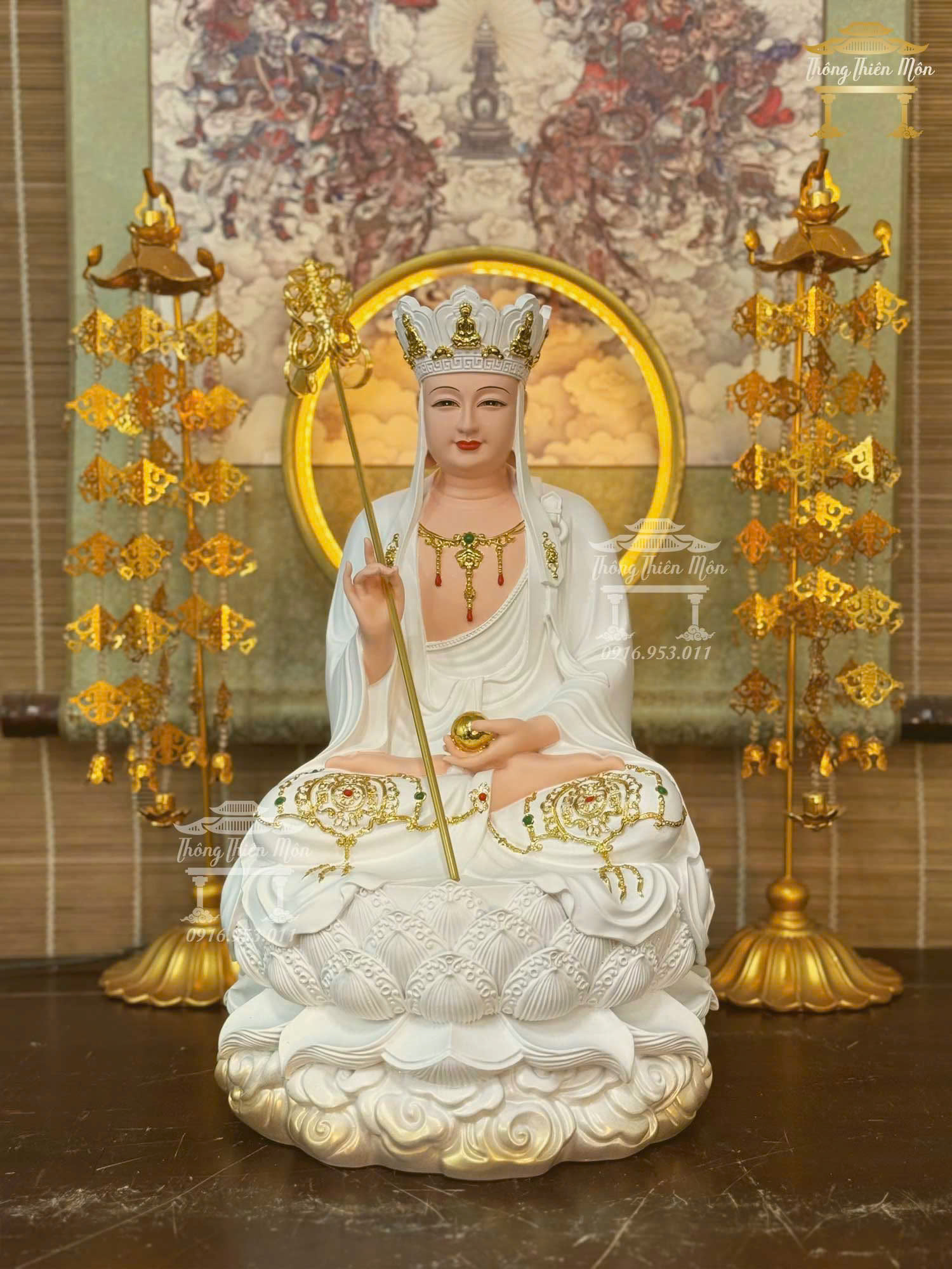 Tượng Địa Tạng Bồ Tát, Kích thước 40cm, Màu trắng