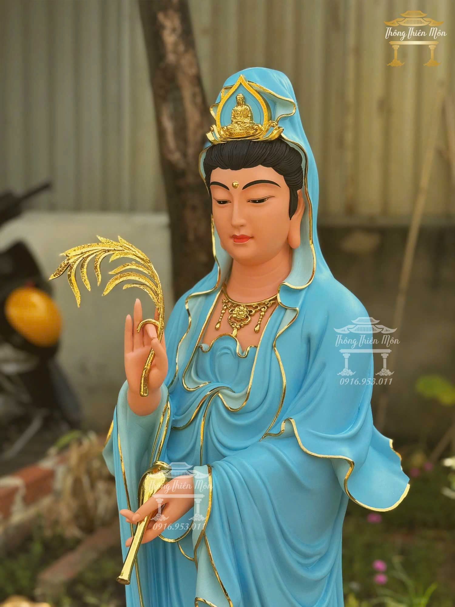 Tượng Quan Âm Bồ Tát, Kích thước 120cm, Màu xanh