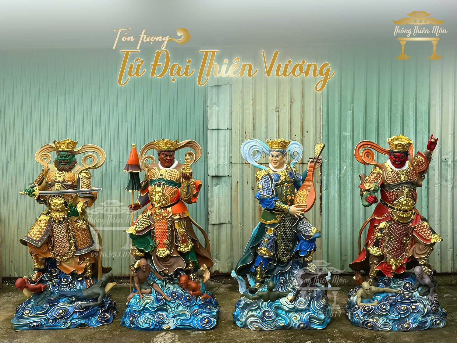 Tôn tượng Tứ Đại Thiên Vương, Kích thước 150cm, phối màu