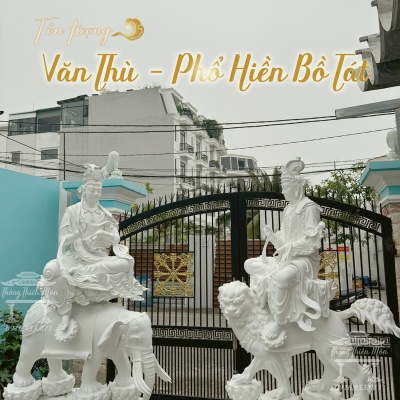 Tượng Văn Thù - Phổ Hiền Bồ Tát, Màu trắng ngọc trai, kích thước 140cm