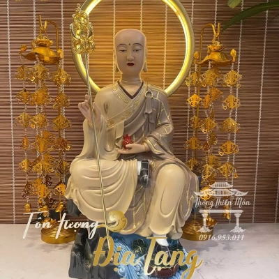 Tượng Địa Tạng Bồ Tát - 40cm - ngồi đá tự tại - màu khoáng