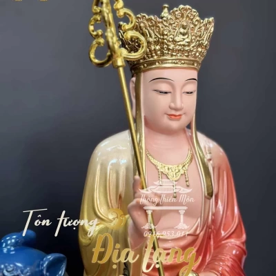 Tượng Địa Tạng Bồ Tát - 40cm - đế thính - mạ vàng chi tiết, vẽ gấm