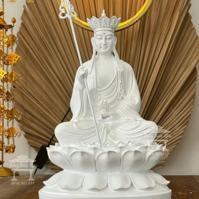 Tôn tượng Địa Tạng Bồ Tát - Kích thước 30cm - Đế sen - Màu trắng