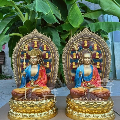 Tượng Địa Tạng Vương Bồ Tát, tọa đế sen, có thân quang