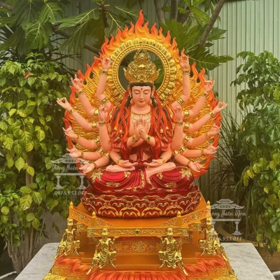 Tượng Phật Mẫu Chuẩn Đề, Kích thước 110cm, Phối màu đỏ