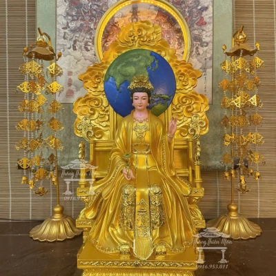 Tôn tượng Địa Mẫu ngồi, Kích thước 50cm, Màu vàng nhũ