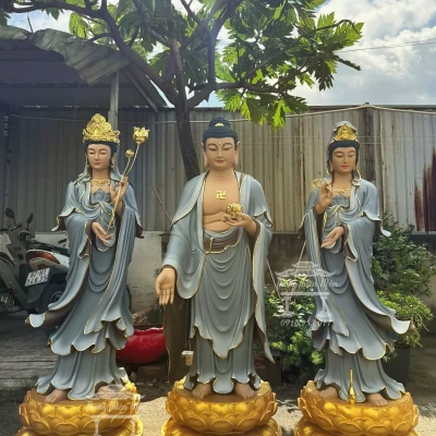 Tôn tượng Tây Phương Tam Thánh, Kích thước 150cm, Màu xám xanh