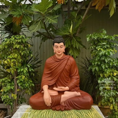 Tôn tượng Bổn Sư Ấn Địa Xúc, Kích thước 85cm, Áo màu gốm, đế rơm xanh