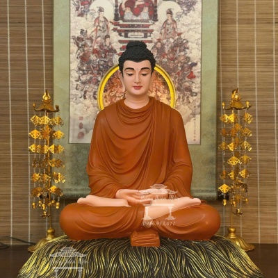 Tôn tượng Bổn Sư Thiền Định, Kích thước 60cm, Y màu gạch đỏ, đế nâu đồng